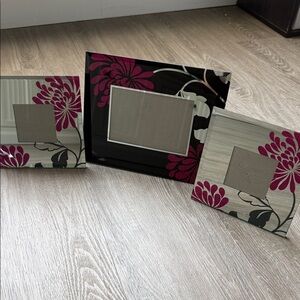 Mirrored Floral Glass Picture Frames, set of 3